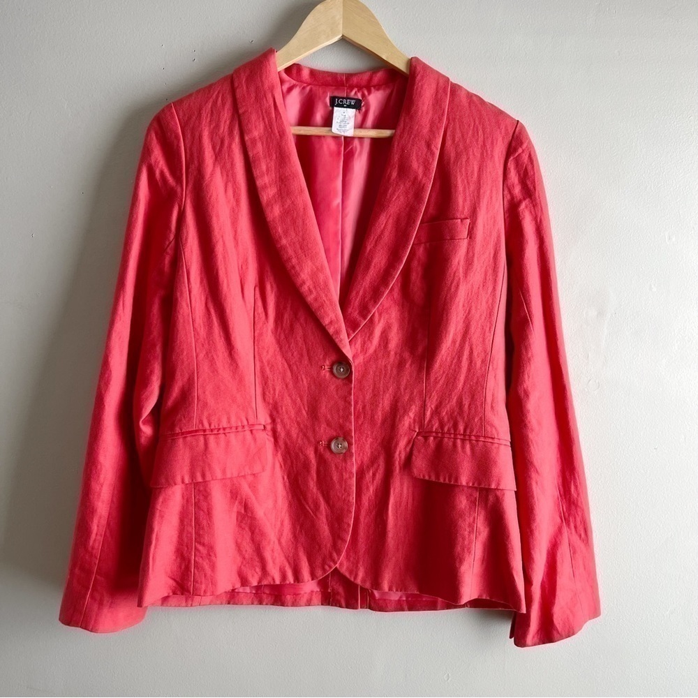 J.Crew Linen Cotton Blend Blazer in Coral Orange, Two-Button Front, Size 4